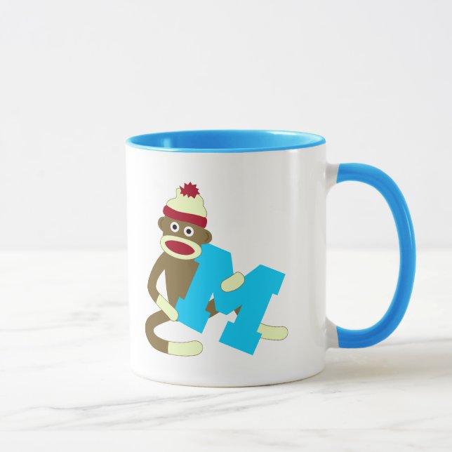 Mug Garçon M de monogramme de singe de chaussette (Droite)