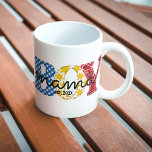 Mug Garçon Mama Etabli Date Maman of Boys Cowboy Rodeo<br><div class="desc">Boy mama design avec typographie de script texte "mama" et date établie (texte personnalisable) avec des lettres "boy" dans un pays coloré thème couleur rodéo de plaid bleu,  étoiles shérif jaune,  et design bandana rouge.</div>