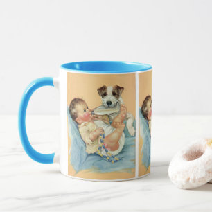 Mug Garçon mignonne vintage avec bouteille et Chien ch