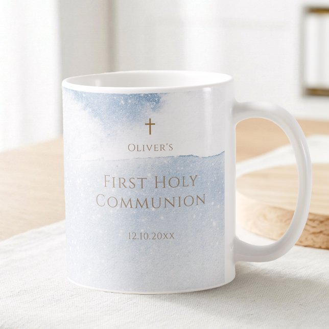 Mug Garçon première communion aquarelle bleue (Blue Watercolor Boy First Communion Coffee Mug)