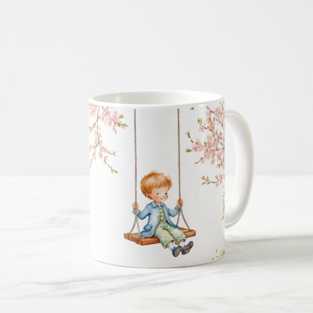 Mug Garçon sur une balançoire Cerisiers en fleurs (Devant droit)