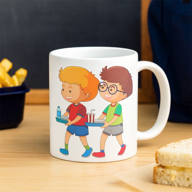 Mug Garçons adorables transportant des plateaux alimen (Créateur téléchargé)