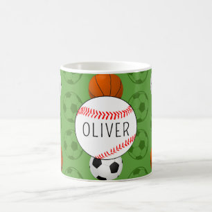 Mug Garçons au nom vert Motif de baseball pour enfants