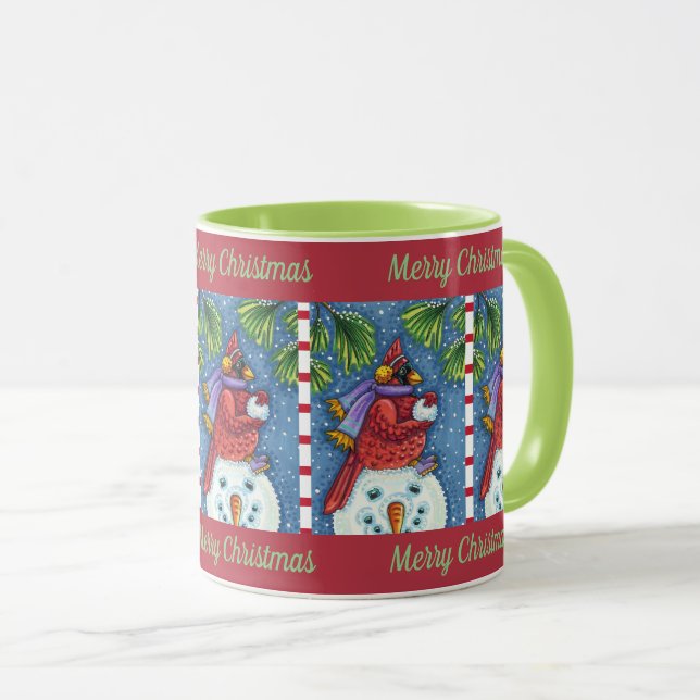 MUG GARDE CARDINAL SNOWMAN, CUTE NOËL REDBIRD (Devant droit)