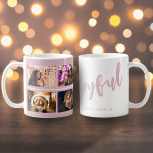 Mug Garde souvenir de collage photo 4 rose blush écrit