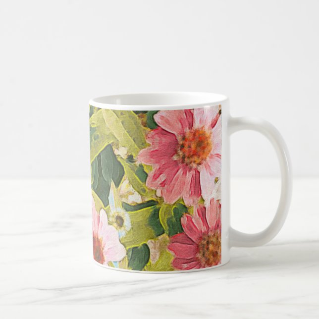 Mug Garden Pink Coneflowers Vert Feuille Art original (Droite)