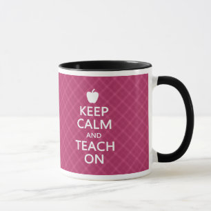 Mug Gardez le calme et Enseignez, Plaid rose
