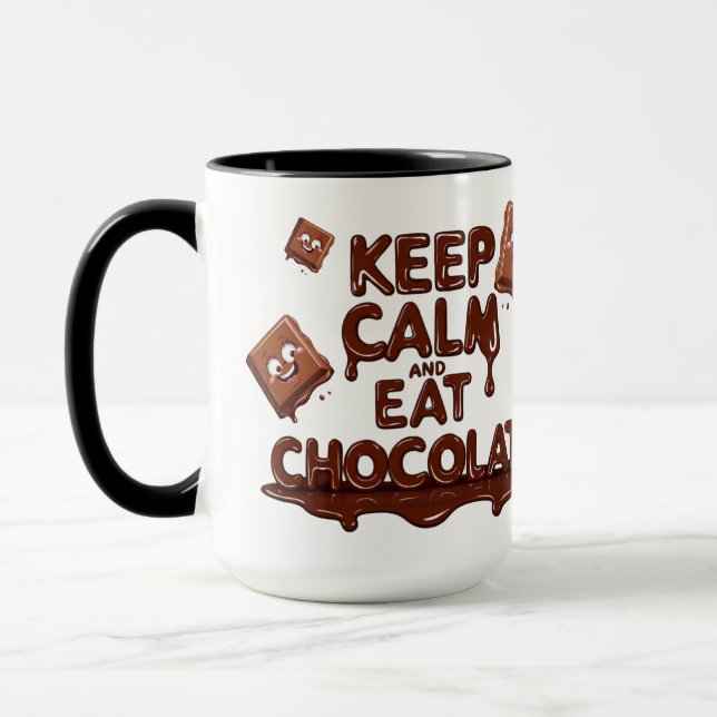 Mug Gardez le calme et mangez du chocolat amusant amat (Gauche)