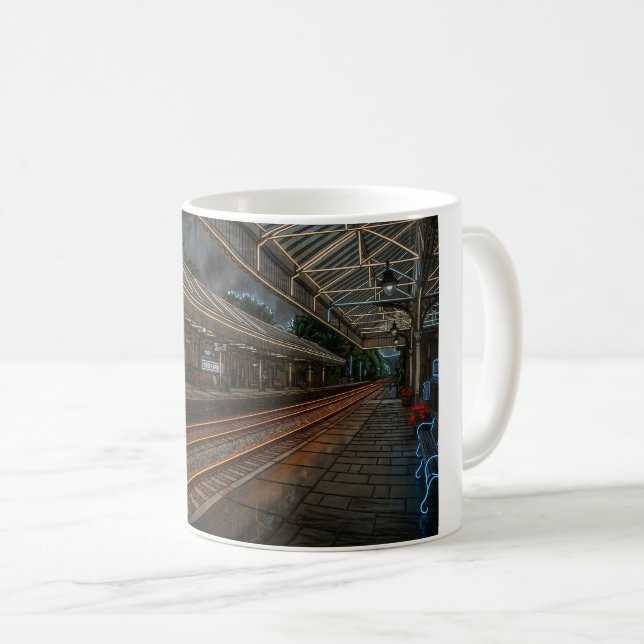 Mug Gare de Hebden Bridge Art Néon Vintage (Devant droit)