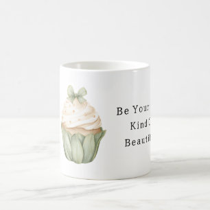Mug Gâteau Cupcake Blanc Crèmeux avec un Nœud de Feuil