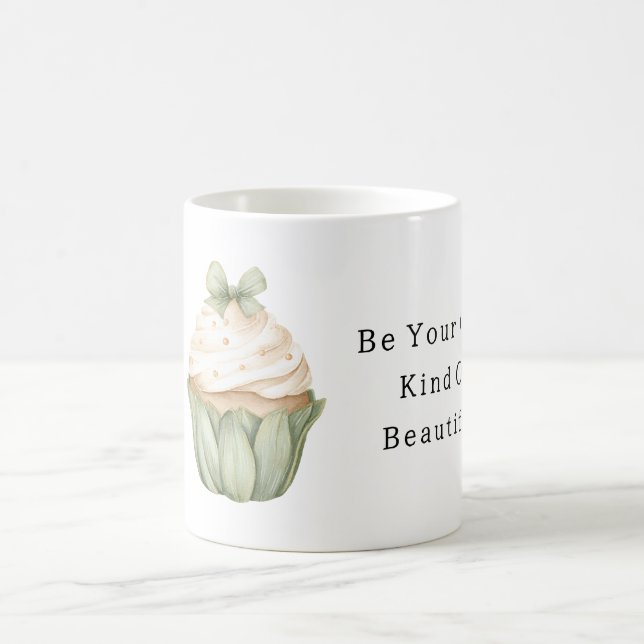 Mug Gâteau Cupcake Blanc Crèmeux avec un Nœud de Feuil (Centre)