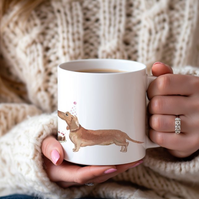 Mug Gâteau d'anniversaire personnalisé Dachshund (Créateur téléchargé)