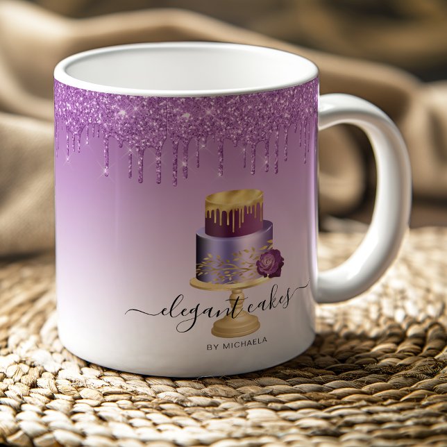 Mug Gâteau de Mariage Paillettes Coulée Violet Or Boul (Créateur téléchargé)