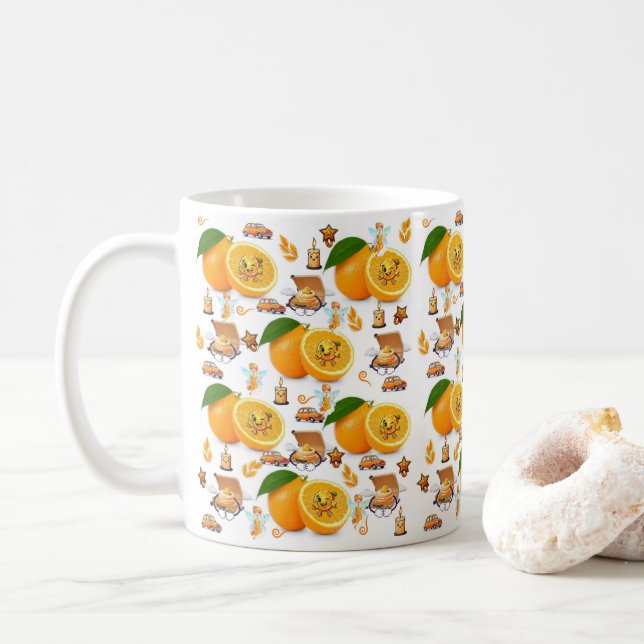 Mug Gâteau Oranges Violettes Voiture Fée Joyeux Annive (Avec donut)