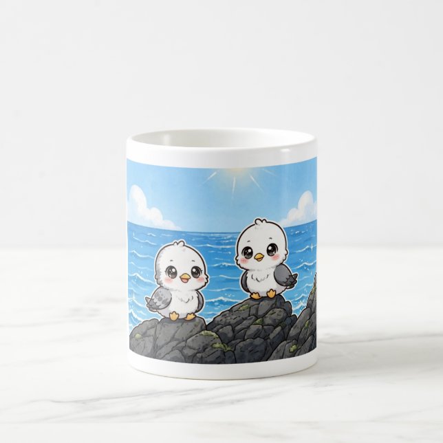Mug Gaviotas kawaii en la Roca frente al mar (Centre)