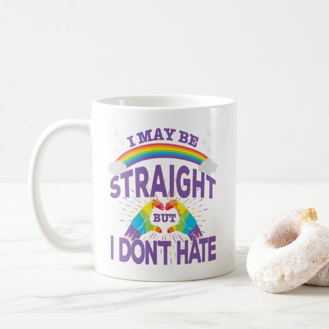 Mug Gay pride coloré droit mais ne détestez pas (Avec donut)