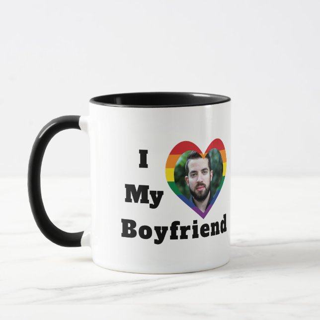 Mug Gay pride LGBTQ Photo personnalisée I Love My Boyf (Gauche)
