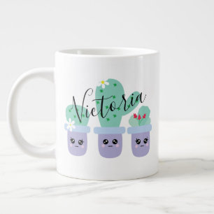 Mug Géant Café avec Nom Mignon Cactus en Pot