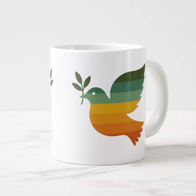 Mug Géant Colombe de la Paix Arc-en-Ciel Rétro (Devant droit)