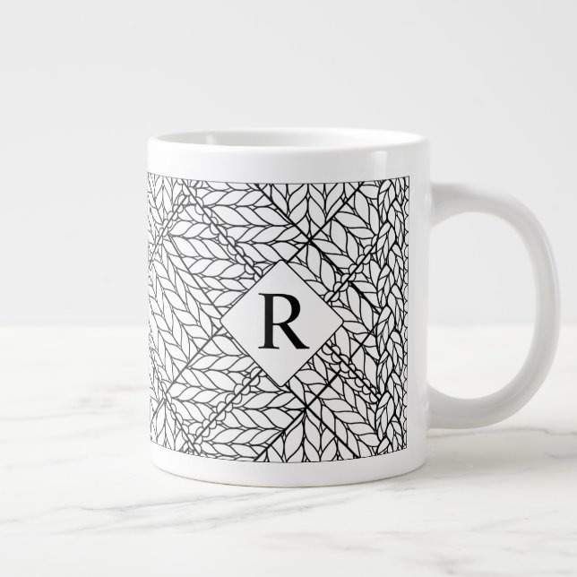 Mug géant en tricot ARGYLE BLANC + Initiale (Droite)