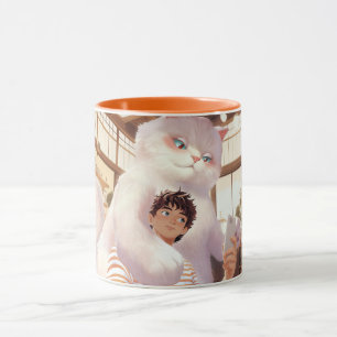Mug Géant Fluffy : Selfie de chat blanc au café rétro