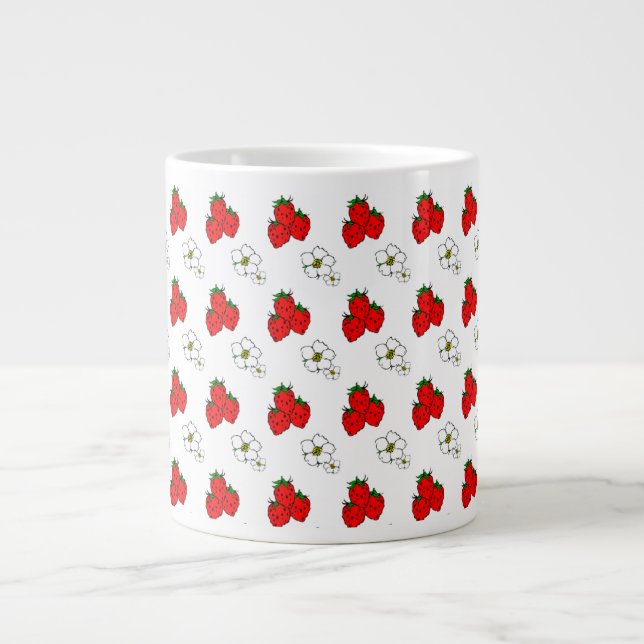 Mug géant motif rétro fraises et fleurs (Devant)