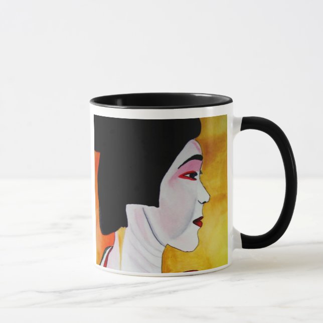 Mug Geisha japonais avec kimono vert art original (Droite)