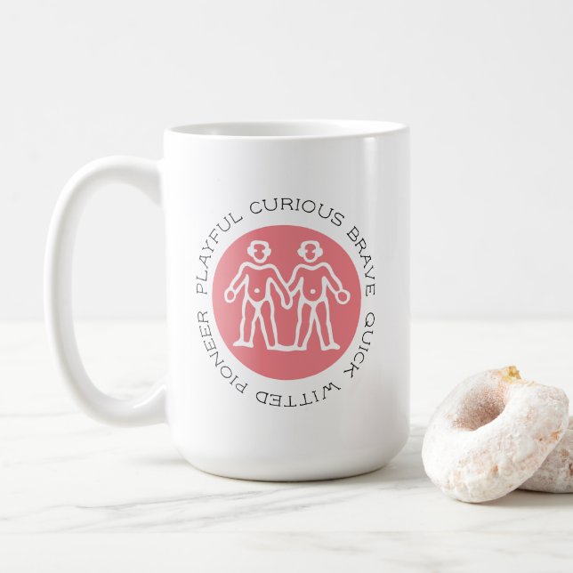 Mug Gémeaux roses mignons Traits Musique Zodiac (Avec donut)