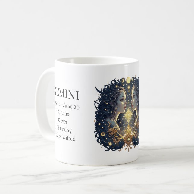 Mug Gémeaux Zodiaque Art Céleste & Traits Personnalisé (Devant gauche)