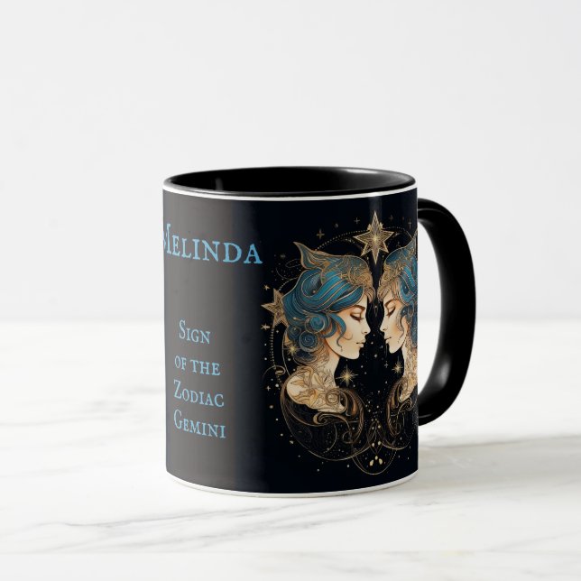 Mug Gemini Anniversaire Cadeau Ajouter un nom Café noi (Devant droit)