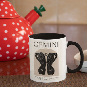 Mug Gemini Feminine Zodiac Design Brown Noir 15 OZ