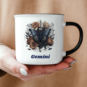 Mug Gemini Zodiac Art Vintage avec texte bleu foncé