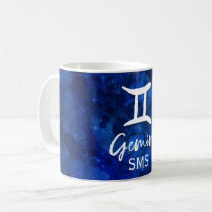 Mug Gemini Zodiac Constellation Bleu Galaxie Monogramm