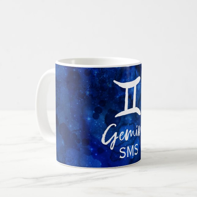 Mug Gemini Zodiac Constellation Bleu Galaxie Monogramm (Devant gauche)