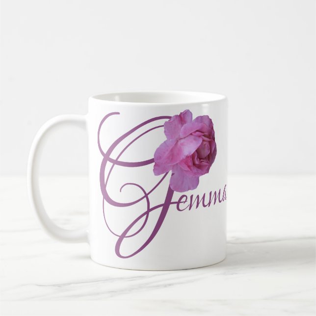 Mug Gemma nom personnalisable rose fleurs boho (Gauche)