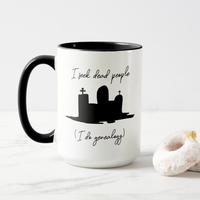 Mug Généalogie Je cherche des morts pierre angulaire (Avec donut)
