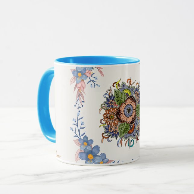 Mug Gentle Calm – Soft Teal Watercolor Floral Art (Devant gauche)