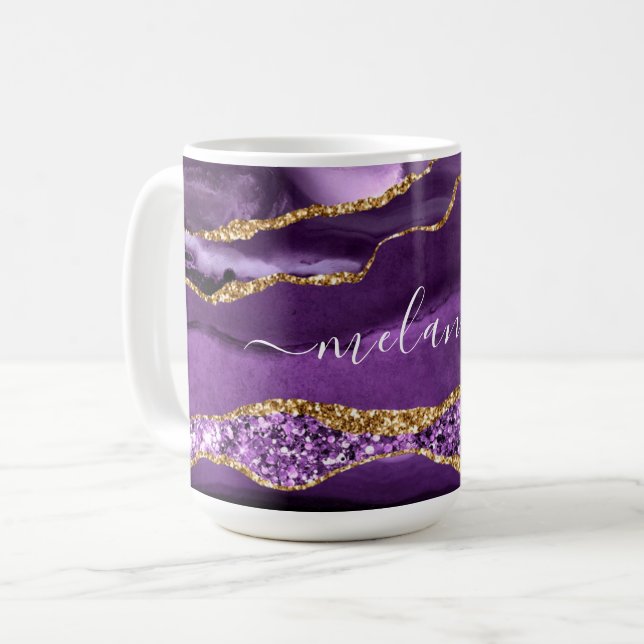 Mug Géode de Parties scintillant d'or violet Nom perso (Devant gauche)