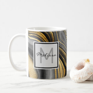Mug Géode d'or et de gris moderne Monogramme minéral