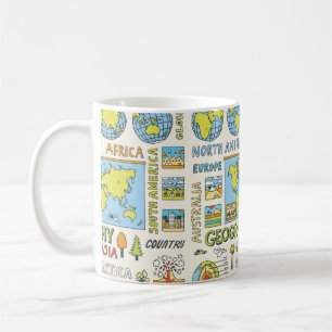 Mug Géographie. Pris à la main. Illustration vintage.