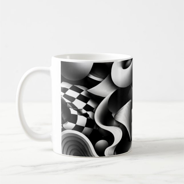 Mug Géométrie monochrome hypnotique – Illusion optique (Gauche)