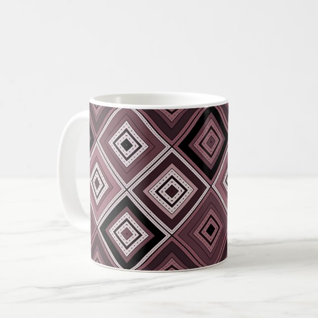 Mug Géométrie patchwork ethnique marron bordeaux  (Devant gauche)