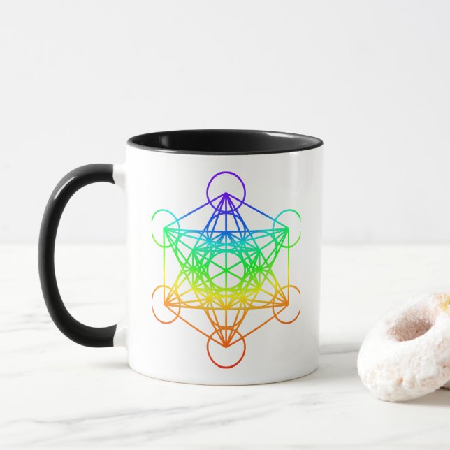 Mug Géométrie sacrée Cube de Metatron en couleurs arc- (Avec donut)