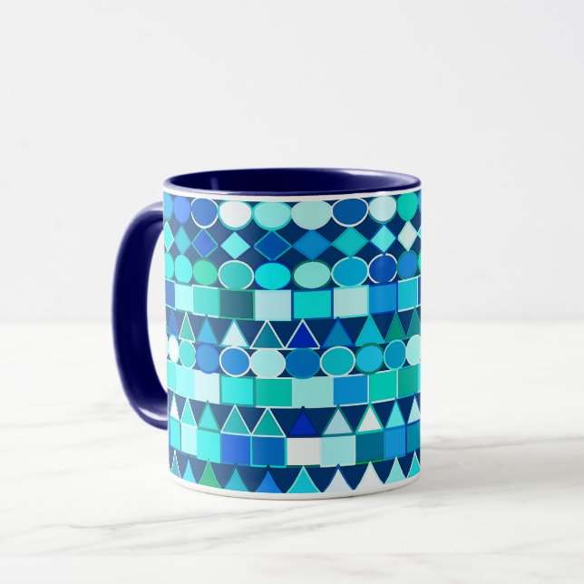 Mug Géométrie Tribale moderne, Blues de Denim sur la m (Devant gauche)