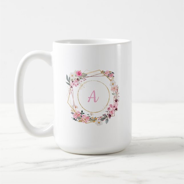 Mug géométrique doré à fleurs roses (Gauche)