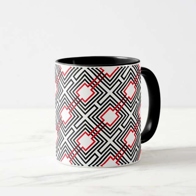 Mug Géométrique rouge et blanc noir (Devant droit)
