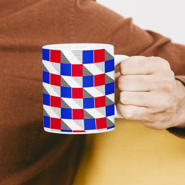Mug géométrique Rouge noir blanc & bleu motif esthétiq (Créateur téléchargé)