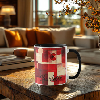 Mug Géométrique Vintage - Abstrait Rouge Personnal