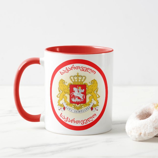 Mug Georgia Coat of Arms Circle Shape  (Avec donut)