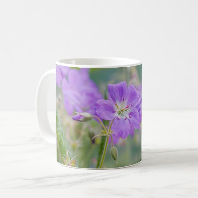 Mug Géranium sauvage lilas rêveur Photo et nom (Devant gauche)